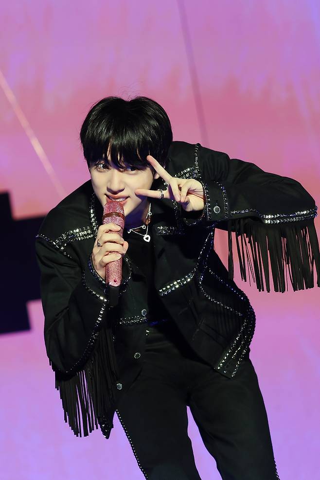 BTS member Jin performs on stage during his first solo fan concert ″#RunSeokJin_EP.Tour″ at the Goyang Sports Complex Auxiliary Stadium in Gyeonggi on June 28. [BIGHIT MUSIC]