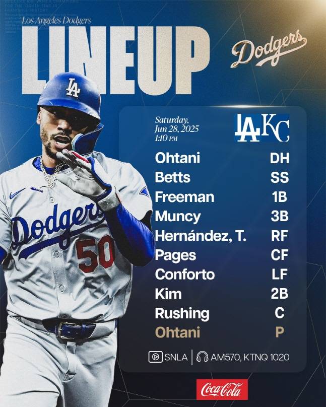 김혜성이 29일 캔자스시티전 8번 타자 2루수로 선발 출전한다. /사진=LA 다저스 공식 SNS