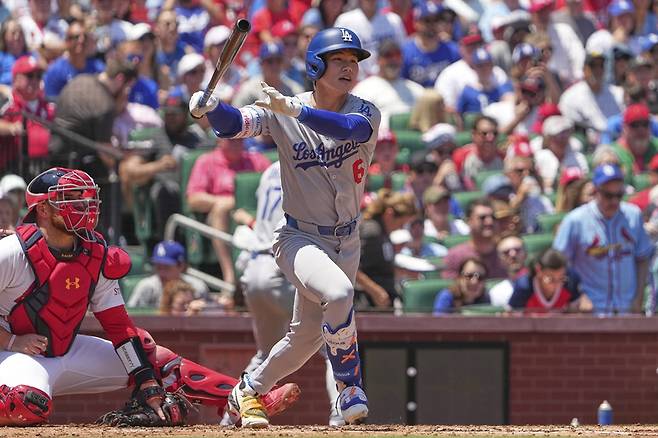 LA 다저스 김혜성이 올해 미국 메이저리그 정규시즌 경기에 출전해 타격하고 있다. AP 연합뉴스