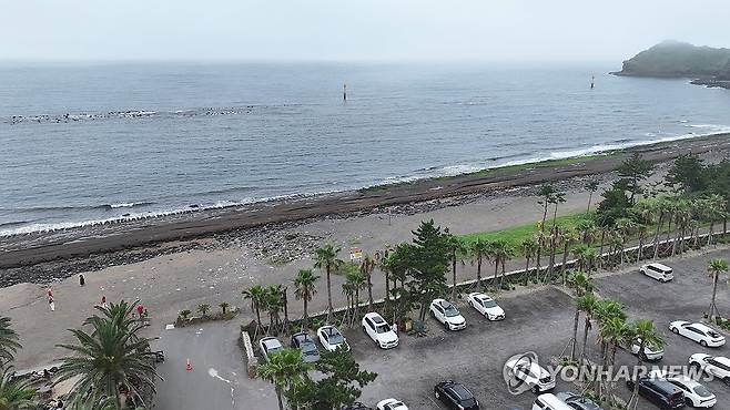 사라져가는 황우치 해안 사구 (서귀포=연합뉴스) 박지호 기자 = 20일 오전 제주 서귀포시 안덕면 사계리 황우치 해안을 찾은 관광객들이 산책하고 있다.
    황우치 해안의 사구는 화순항 개발사업 이후 제 모습을 잃어가고 있다. 2025.6.20 jihopark@yna.co.kr