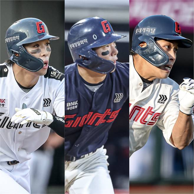 롯데 외야진 경쟁을 달굴 김동혁, 장두성, 황성빈(왼쪽부터). 사진=롯데 자이언츠