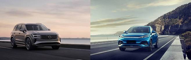 볼보 신형 XC90과 BYD 아토3(왼쪽부터) / 출처=각사