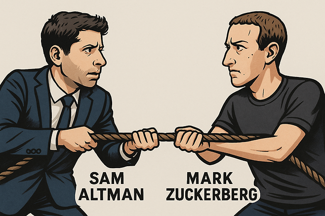 메타가 오픈AI 직원 8명을 영입하면서 오픈AI에 비상이 걸렸다. [그림=챗GPT]