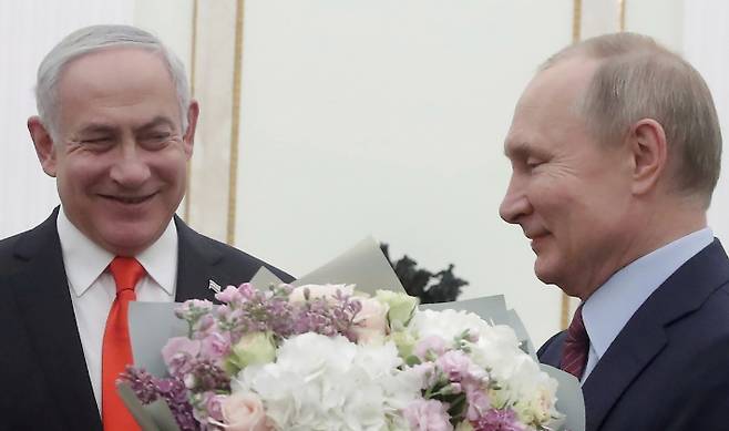베냐민 네타냐후 이스라엘 총리와 블라디미르 푸틴 러시아 대통령. 연합뉴스