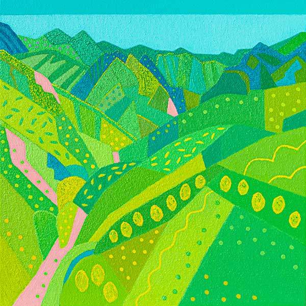 연초록으로 물든 천불동계곡. 72.7×72.7cm, 혼합재료.