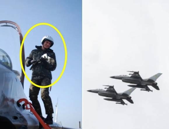 왼쪽은 우크라이나의 F-16 전투기 조종사 막심 우스티멘코. 29일 러시아 미사일로부터 자국 영공을 수호하던 중 전사했다. 오른쪽은 F-16 자료사진.