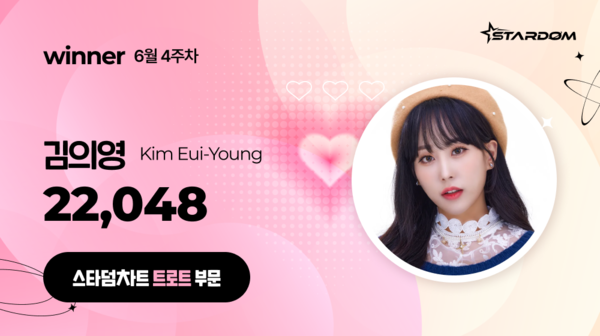▲ 김의영이 6월 4주차 '스타덤 차트' 트로트 부문 주간랭킹에서 1위를 차지한 투표결과 이미지. 제공|스타덤