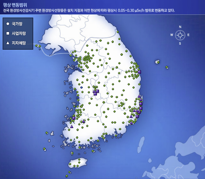▲&nbsp;국가환경방사선자동감시망 누리집(http://iernet.kins.re.kr)을 통해 방사능 수치가 정상임을 알 수 있다. /자료제공=국가환경방사선감시망 누리집