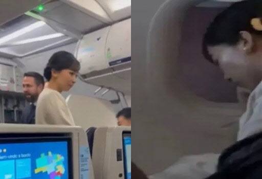 이코노미석에서 잠든 모습이 포착된 가코 공주. (사진=SCMP 갈무리)