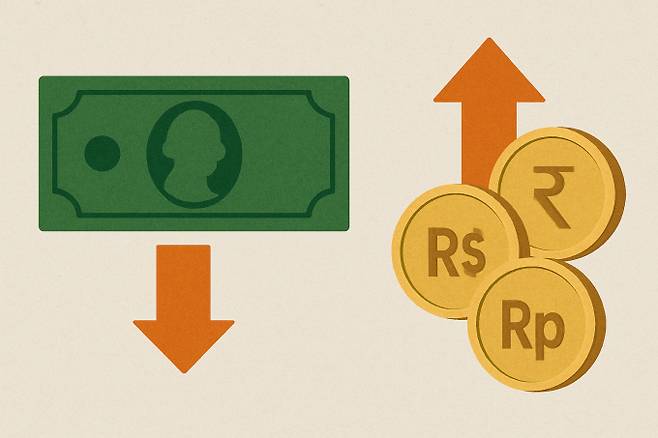달러 약세 현상으로 신흥국 통화가 상대적으로 강세를 보이며 신흥국 시장 투자 매력이 증가한다. /사진=챗GPT