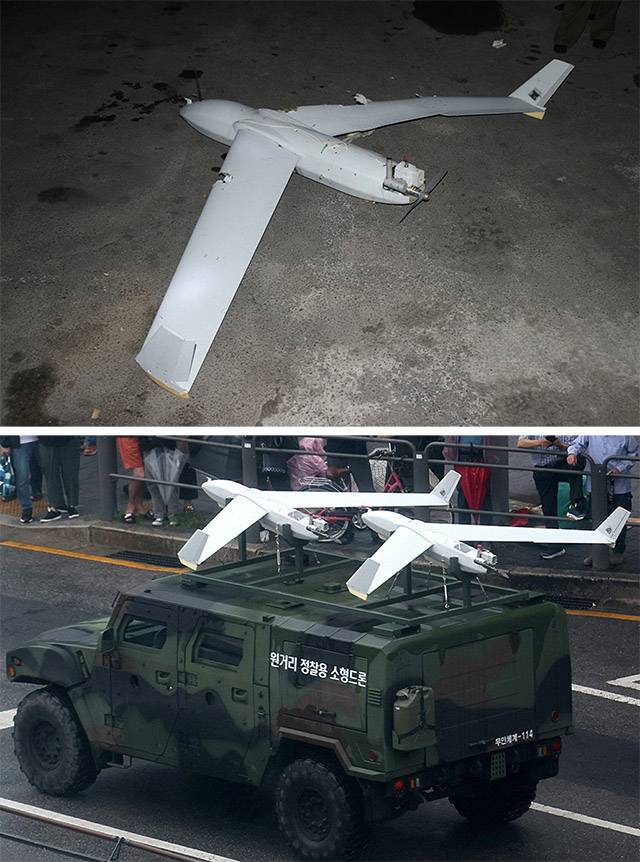 ▲지난해 10월 19일 북한 당 기관지 <로동신문>이 공개한 무인기 사진. 위쪽이 북한에서 공개한 평양 침투 무인기 사진이며 아래쪽이 남한에서 공개된 무인기 모습이다. ⓒ로동신문=뉴스1