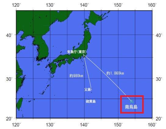 미나미도리섬 위치. 일본기상청 갈무리