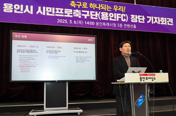 용인 시민프로축구단(가칭 용인FC) 창단, 이상일 시장 기자회견 모습.(사진제공=용인시)