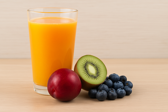 여러 과일과 과일주스