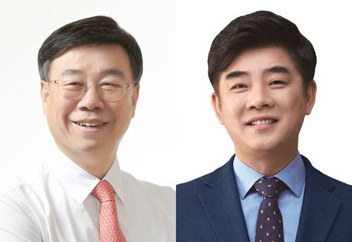 내년 성남시장 선거에 국민의힘·더불어민주당 후보로 출마가 유력한 신상진 시장과 김병욱 전 의원(왼쪽부터). /경인일보DB