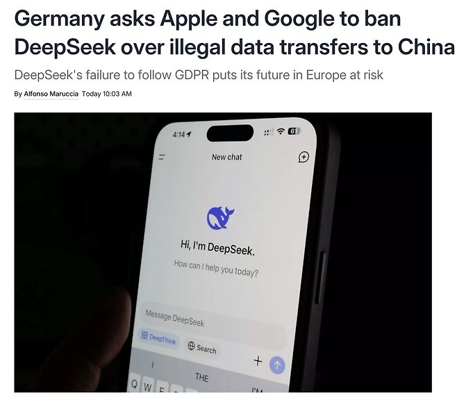 스크린샷 2025-07-02 오후 1.44.44.png 독일, Deepseek가 중국으로 불법 데이터 전송 이유로 애플과 구글에 금지 요청