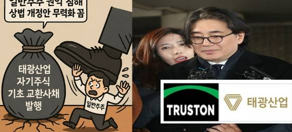 태광산업이 자기주식 전량을 기초한 교환사채 발행을 결정하자, 시민단체 등이 일반주주 권익을 침해하는 꼼수라고 비판하고 있다. 이사의 충실의무 대상을 총주주로 확대하는 상법 개정안을 무력화한다는 비판까지 나온다.