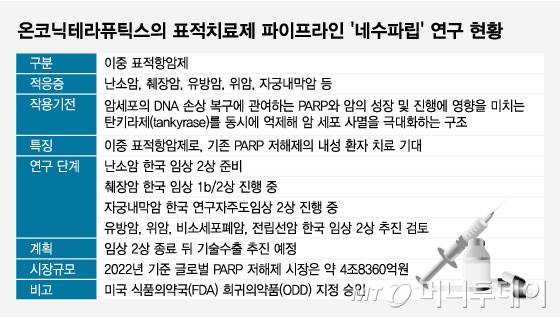 온코닉테라퓨틱스의 표적치료제 파이프라인 '네수파립' 연구 현황/그래픽=임종철