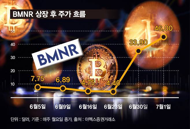 사진은 BMNR 상장 후 주가 흐름. /사진=김은옥 기자