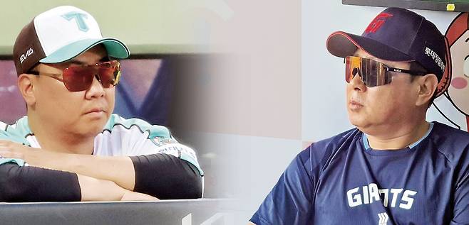 이범호 KIA감독(왼쪽)과 김태형 롯데 감독. 연합뉴스