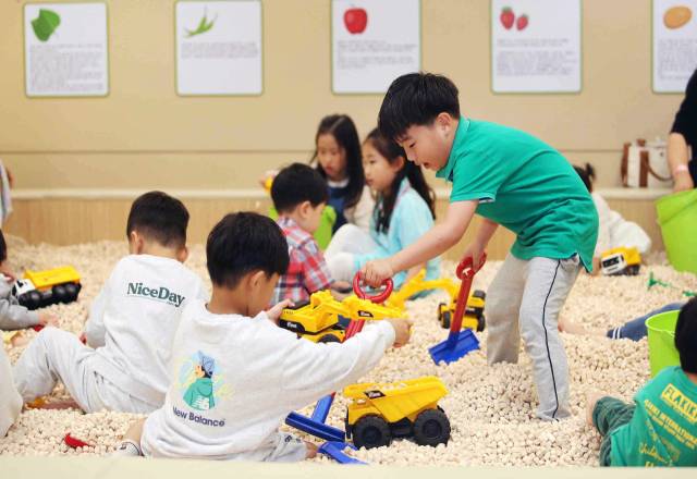 농촌테마공원 내 에코팜 빌리지에서 아이들이 놀이에 몰두하고 있다.
