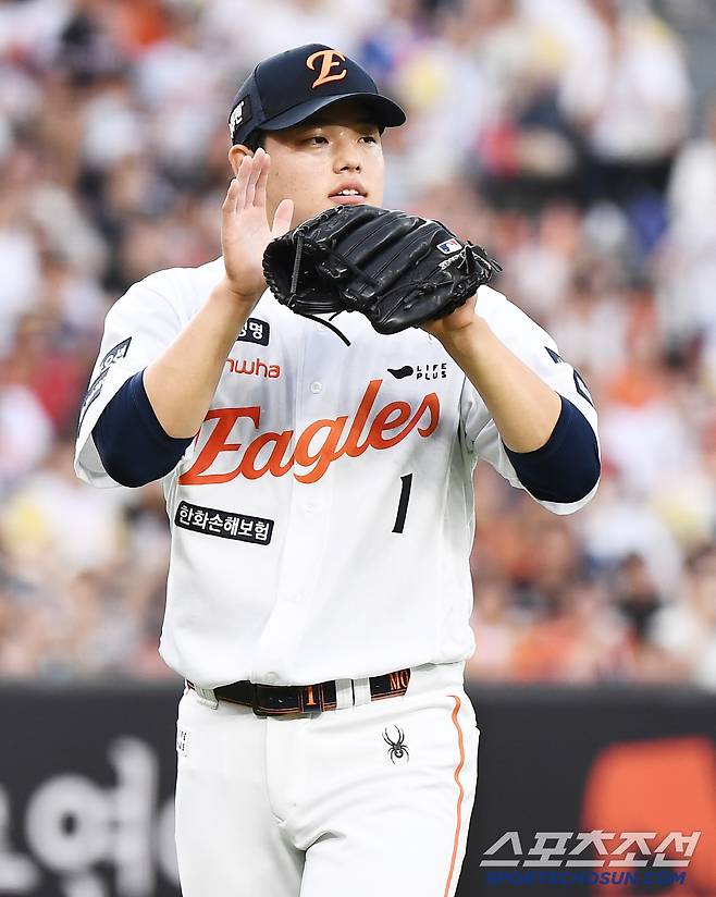 2일 대전 한화생명볼파크에서 열린 NC-한화전. 한화 선발투수 문동주가 4회초 추가실점을 막은 후 기뻐하고 있다. 대전=정재근 기자 cjg@sportschosun.com/2025.7.2/