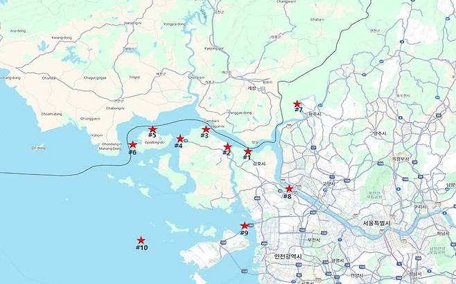 통일부 등 6개 관계부처가 '북한 핵폐수 방류' 우려에 대응해 합동 특별 실태조사를 실시한다고 3일 밝혔다. 사진은 시료 채취가 예정된 10개 지점. /통일부 제공