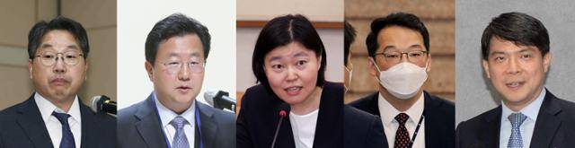 1일 단행된 검찰 고위직 인사(4일 시행)에 포함된 주요 인사들. 왼쪽 사진부터 노만석 신임 대검 차장검사(전 대검 마약조직범죄부장), 정진우 신임 서울중앙지검장(전 서울북부지검장), 임은정 신임 서울동부지검장(대전지검 부장검사), 최지석 신임 법무부 기획조정실장(전 서울고검 감찰부장), 성상헌 신임 법무부 검찰국장(전 대전지검장). 박은정 조국혁신당 의원은 이들 중 노만석 차장검사·정진우 지검장·성상헌 국장 등 3명을 '친윤석열 검사'로 지목하면서 이번 검찰 인사를 비판했다. 뉴시스