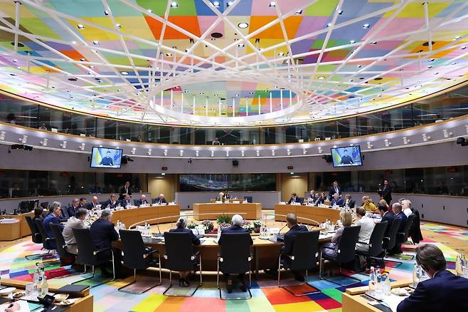 2025년 3월 20일 벨기에 브뤼셀에서 열린 EU 정상회담. 사진=연합뉴스/신화통신
