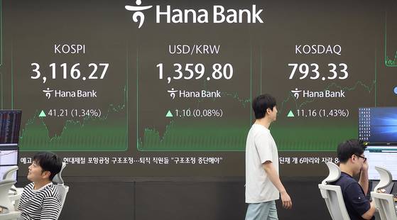 The Kospi closes at 3,116.27 on July 3, 1.34 percent higher than the previous trading day. [NEWS1]