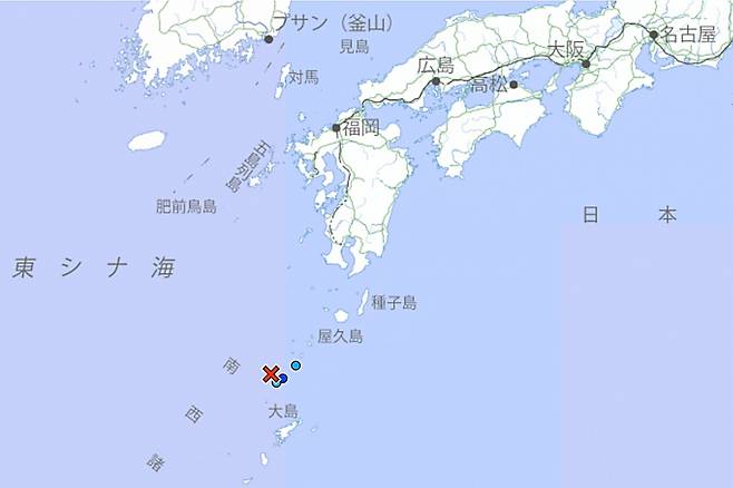 일본 기상청은 3일 “도카라 열도 해역의 북위 29.30도, 동경 129.10도 지점에서 0시49분 규모 5.0의 지진이 발생했다”고 밝혔다. 일본 기상청 홈페이지 캡처