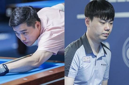 차명종(왼쪽)과 김행직이 3일 새벽 열린 포르투3쿠션월드컵 최종예선(Q)에서 조1, 2위로 32강 본선리그에 진출했다. (사진=SOOP)