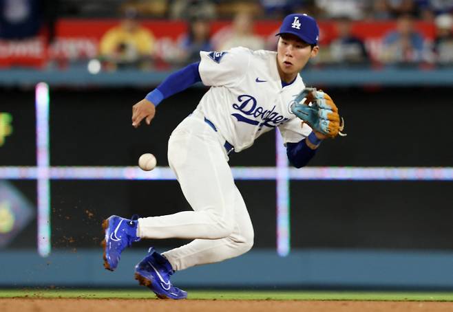 LA다저스 김혜성이 플래툰 시스템을 극복하고 두 경기 연속 선발 출전 기회를 얻었다. 사진은 다저스에서 활약 중인 김혜성. /사진=로이터