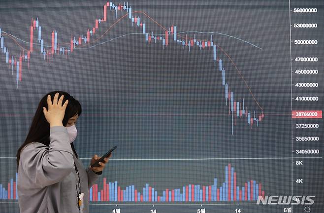 [서울=뉴시스] 3일(현지 시간) 파이낸셜타임스에 따르면 기업들은 스테이블코인이 기존 신용카드 결제보다 수수료 비용을 아낄 수 있어 자체 코인 발행을 검토 중이고, 은행 및 결제 기업들도 스테이블코인 관련 투자에 나서거나 협업을 추진 중이다. 사진은 서울 서초구 빗썸 고객지원센터에서 관계자가 시세를 확인하고 있다. 2025.07.03.