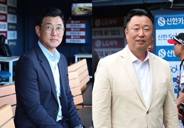 서용빈 LG 트윈스 전력강화 코디네이터(왼쪽)와 차명석 LG 단장. /사진=LG 트윈스 제공