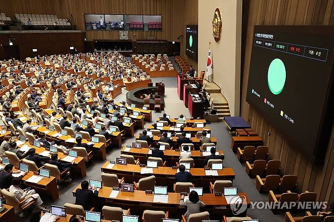 계엄법 개정안 본회의 통과 (서울=연합뉴스) 김주성 기자 = 3일 국회 본회의에서 계엄법 일부개정법률안이 통과되고 있다. 2025.7.3 utzza@yna.co.kr