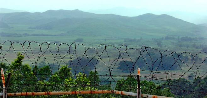 경기도 연천군 갈현리 부근 남방한계선 철책선 뒤로 보이는 DMZ(비무장지대). /오종찬 기자