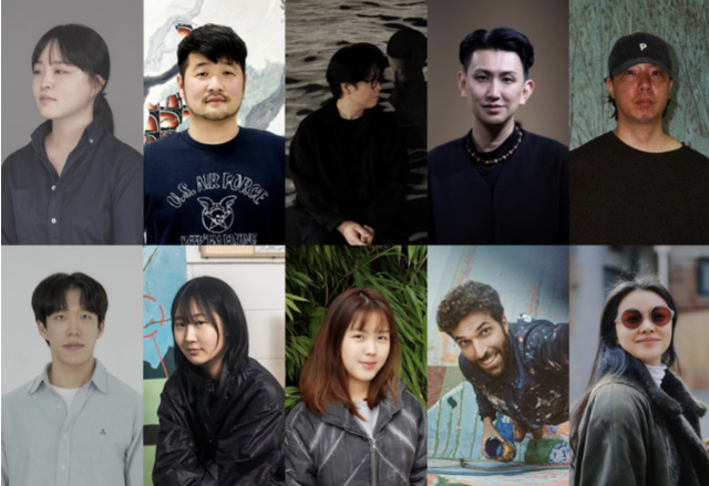 2025 Kiaf HIGHLIGHTS 세미파이널 작가로 선정된 10인의 모습. 왼쪽 상단부터 시계방향으로 김아라, 김정인, 무나씨, 박그림, 박노완, 유 시아오, 지오프리 피통, 홍세진, 조은시, 이동훈 /사진 제공 각 갤러리