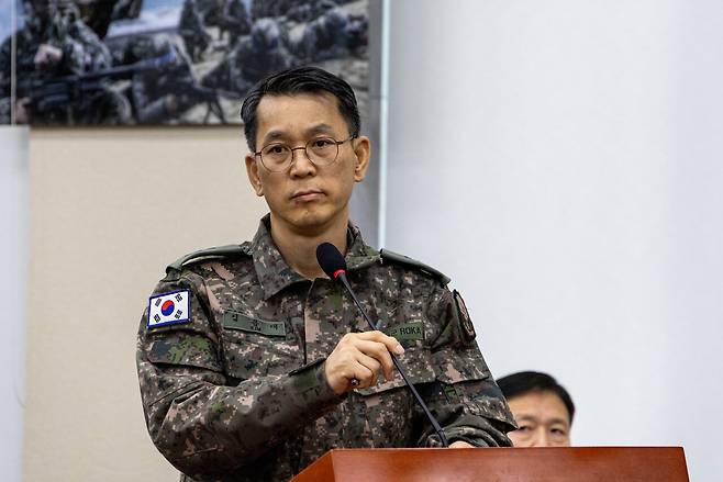 1월14일 국회 내란 국조특위에 김용대 드론작전사령관이 출석해 답변하고 있다. ⓒ시사IN 신선영