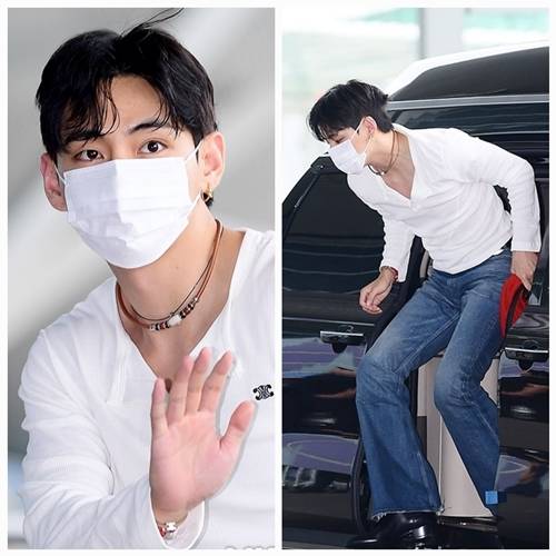 방탄소년단(BTS) 뷔가 인천국제공항에 등장했다. 사진=김영구 기자