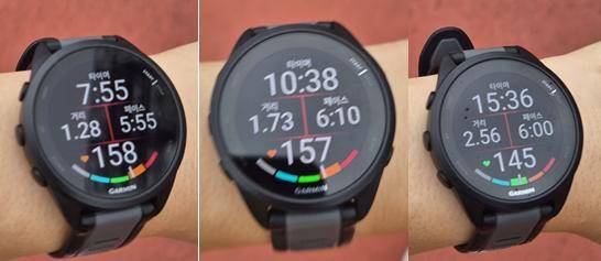 러닝 중 들쭉날쭉한 페이스와 심박수 페이스 감각에 익숙하지 않아 계속해서 시계를 보고 페이스를 체크하게 됐습니다. 생각했던 페이스와 실제 페이스가 차이가 나는 경우가 많았습니다.