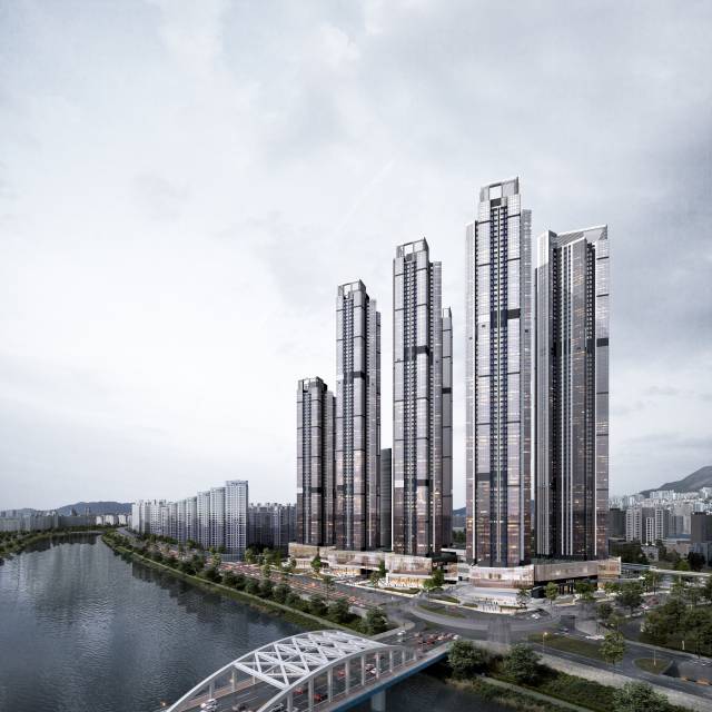 부산 센텀시티에 들어설 67층 규모의 ‘르엘 리버파크 센텀’ 조감도. 백송홀딩스 제공