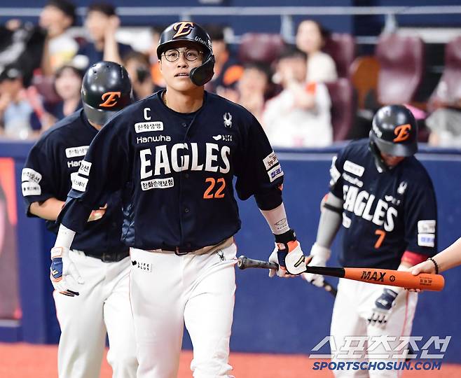 6일 서울 고척돔에서 열린 KBO리그 키움과 한화의 경기. 2회 선제 투런홈런을 날린 한화 채은성. 고척=송정헌 기자songs@sportschosun.com/2025.07.06/