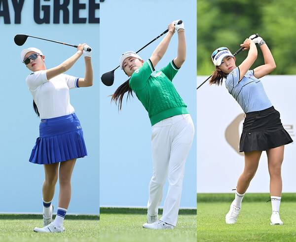 2025년 한국여자프로골프(KLPGA) 투어 제15회 롯데 오픈 우승 경쟁에 뛰어든 박혜준, 노승희, 배소현 프로가 3라운드에서 경기하는 모습이다. 사진제공=KLPGA