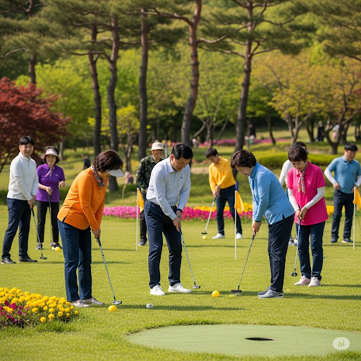 대한민국이 파크골프 열풍에 휩싸여 있다. 사진은 파크골프를 즐기는 한국의 중장년층.