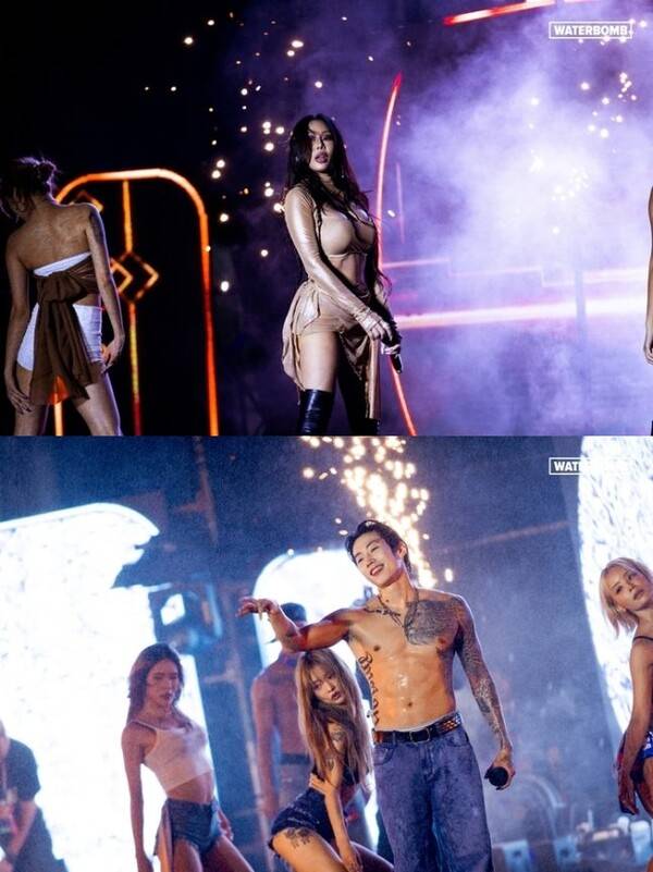 '워터밤 싱가포르 2024'에서 무대하는 제시(위)와 박재범(아래) / 사진=Viu(뷰)