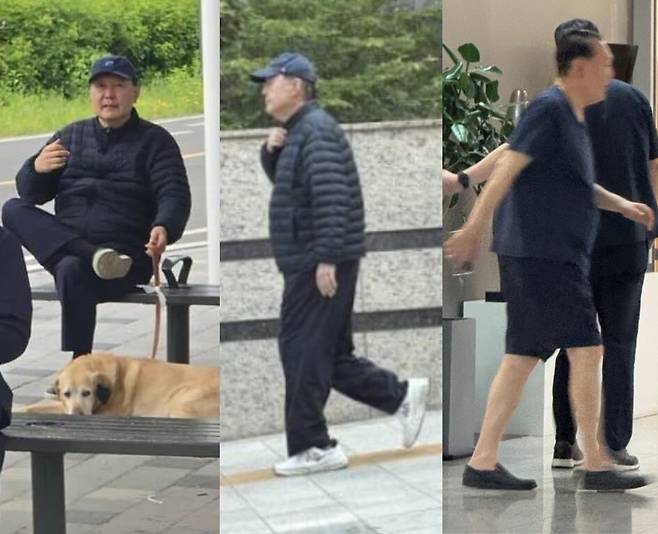 3월8일 석방된 뒤 곳곳에서 포착된 윤석열 전 대통령. 온라인 커뮤니티 갈무리, 엑스 갈무리, 한국일보 제공.