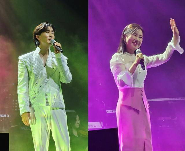 콘서트를 개최한 신유와 게스트로 출연한 송가인. 유수경 기자