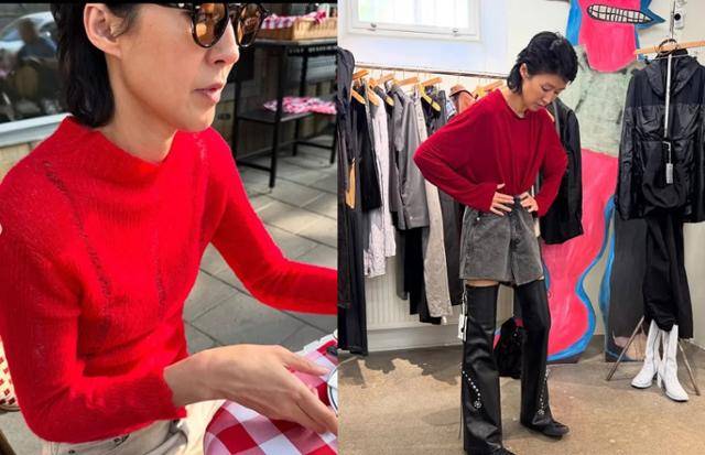 방송인 홍진경이 제21대 대통령 선거 투표일 하루 전날인 지난달 2일 국민의힘을 상징하는 붉은색 상의를 입고 찍은 사진들. 홍진경은 이를 인스타그램에 게시했다가 논란이 일자 다음 날 삭제했다. 홍진경 인스타그램 캡처