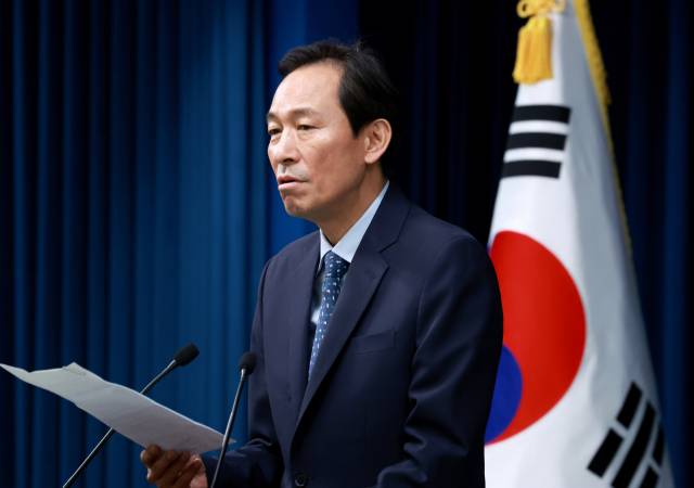 ▲우상호 대통령실 정무수석이 7일 서울 용산 대통령실 청사에서 이재명 대통령과 김민석 국무총리의 주례회동 관련 브리핑을 하고 있다. ⓒ연합뉴스